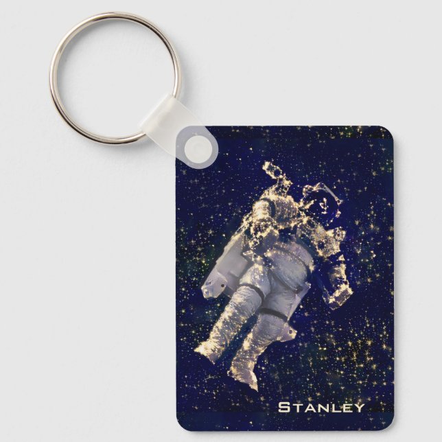 Geeky Astronaut In Space For Him Cool Personalised Key Ring (Front)