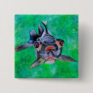 Geeky Blackmoor Goldfish With Telescopic Eyes 15 Cm Square Badge