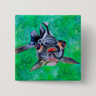 Geeky Blackmoor Goldfish With Telescopic Eyes 15 Cm Square Badge