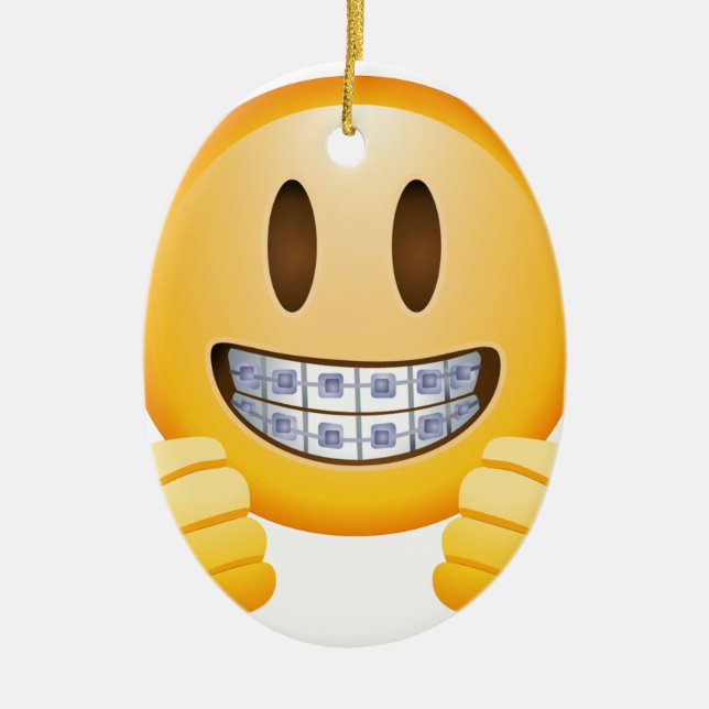 Geeky Braces Emoji Ceramic Tree Decoration (Front)