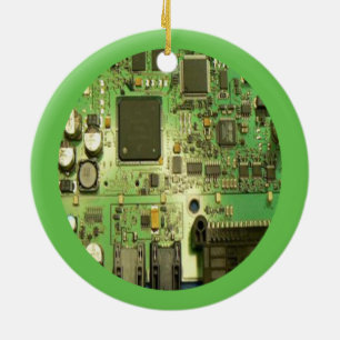 Geeky Circuit Board with Green Border Ceramic Tree Decoration