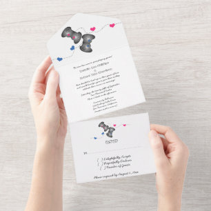 Geeky Gamers All in One Wedding Invite   Pink/Blue