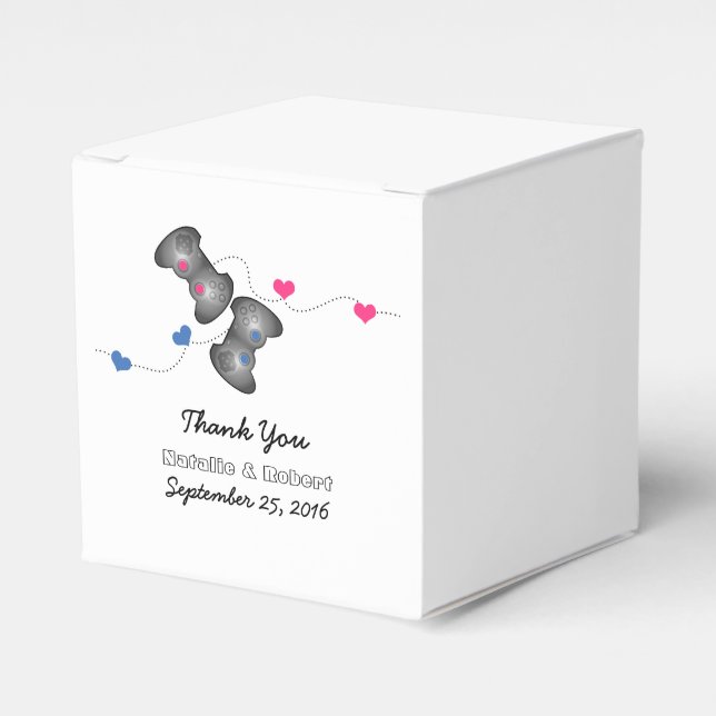 Geeky Gamers Wedding Favour Boxes Pink Blue (Front Side)