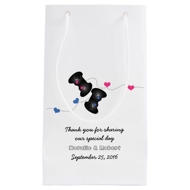 Geeky Gamers Wedding Gift Bag Dark Pink Blue (Front)