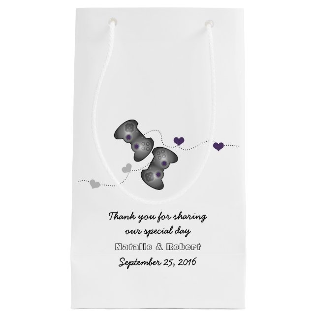 Geeky Gamers Wedding Gift Bag Silver Purple (Front)