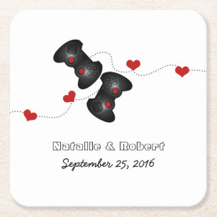 Geeky Gamers Wedding Paper Coasters Dark