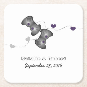 Geeky Gamers Wedding Paper Coasters Silver Purple