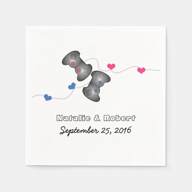 Geeky Gamers Wedding Paper Napkins Pink Blue (Front)