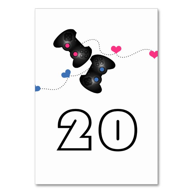 Geeky Gamers Wedding Table Card Dark Pink Blue (Front)