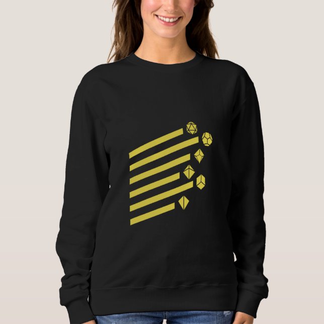 Geeky Geometric Yellow Polyhedral D20 Dice Set Sweatshirt (Front)