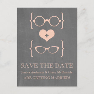 Geeky Glasses Chalkboard Save the Date Postcard
