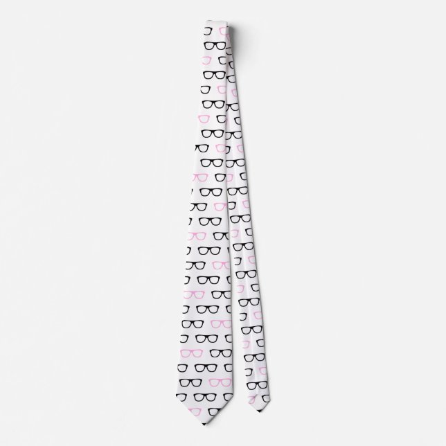 geeky glasses pink geek mens neck tie (Front)