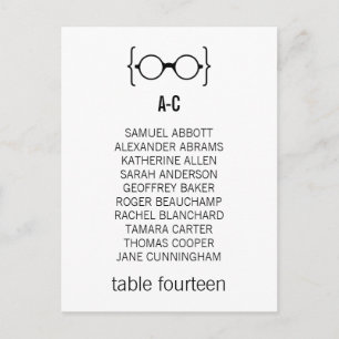 Geeky Glasses Seating Chart Postcard v1