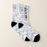 Geeky Math Mathematics Personalised Socks<br><div class="desc">Mathematics / Math / Math Teacher Gift / Math Student Gift / Geek Math Gift / White Men's Personalised Name Initial Monogram All-Over-Print Socks. To change the text, use the personalise option. For more extensive text changes such as changes to the font, font colour, or text layout, choose the customise...</div>