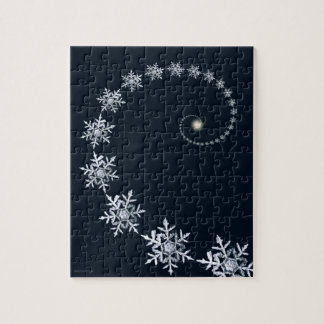 Geeky Navy Blue Snowflake Fibonacci Spiral Puzzle