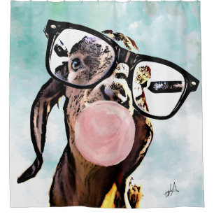 Geeky Nubian Goat Blows Bubbles with Bubblegum Shower Curtain