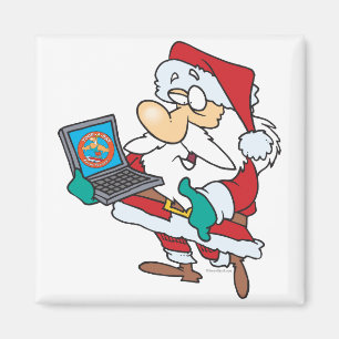 geeky technology savvy santa with a laptop cartoon magnet