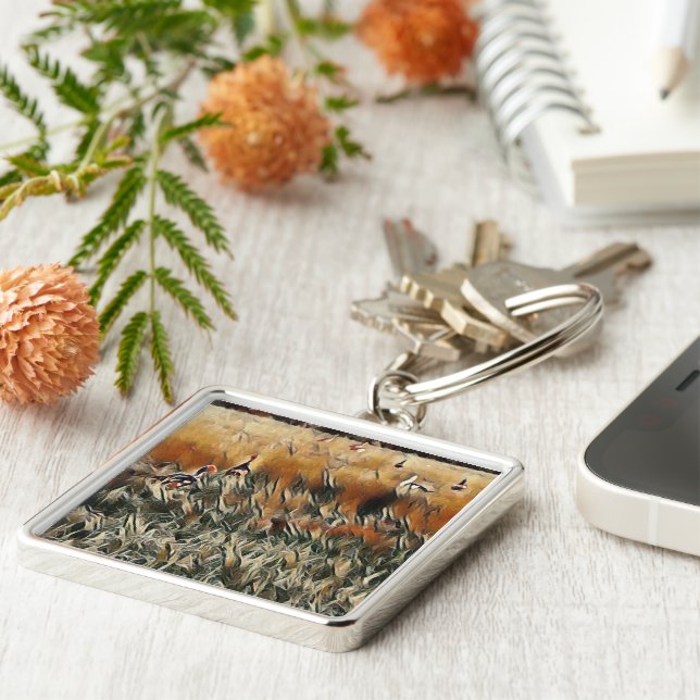 Geese and Duck Roam Art Key Ring (Side)