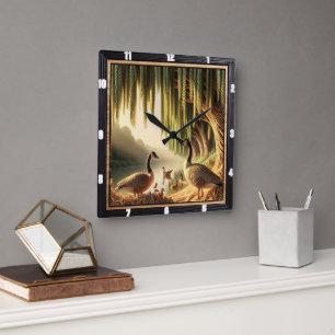 Geese And Ducks Water’s Edge Geese Square Wall Clock