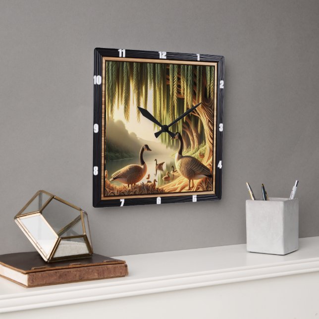 Geese And Ducks Water’s Edge Geese Square Wall Clock (Office)