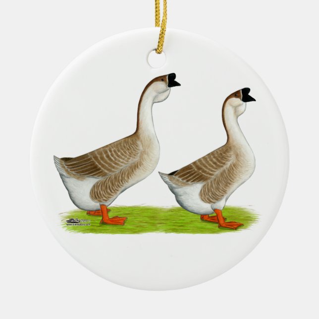 Geese:  Buff African Ceramic Tree Decoration (Front)