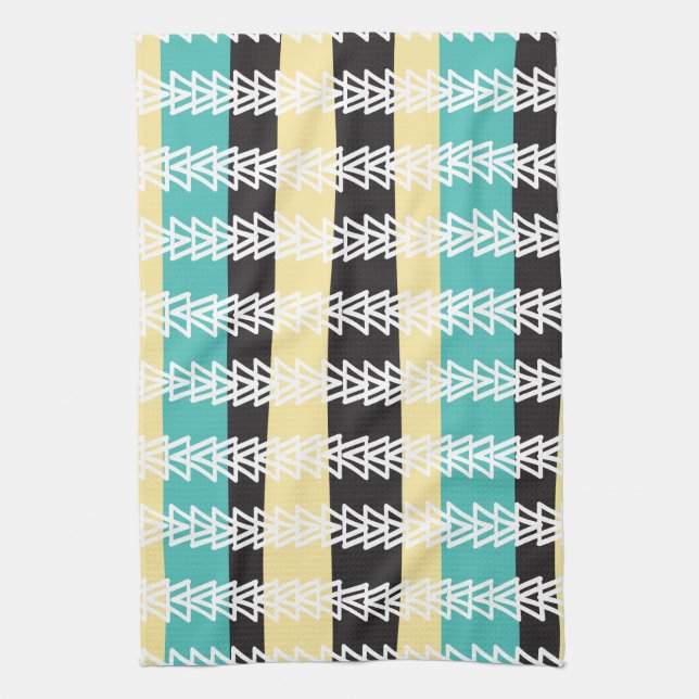 Geese Fly Over- turquiose, yellow, & black Tea Towel (Vertical)