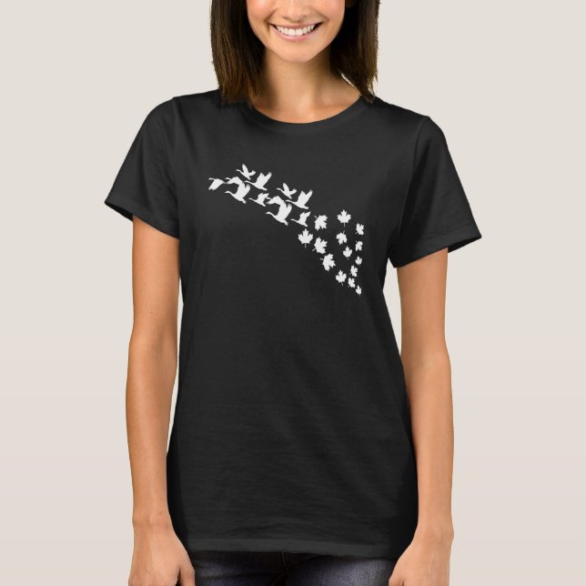 Geese Flying Maple Leaf Goose Canada Day T-Shirt (Front)