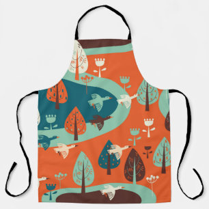 Geese Forest: Vintage Nature Scene Apron