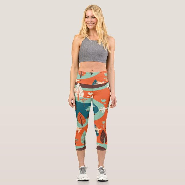 Geese Forest: Vintage Nature Scene Capri Leggings (Front)