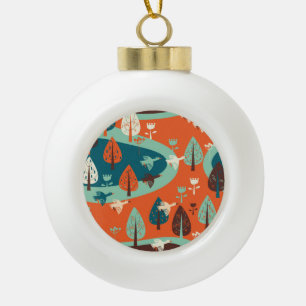 Geese Forest: Vintage Nature Scene Ceramic Ball Christmas Ornament