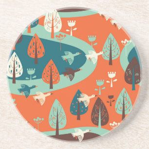 Geese Forest: Vintage Nature Scene Coaster