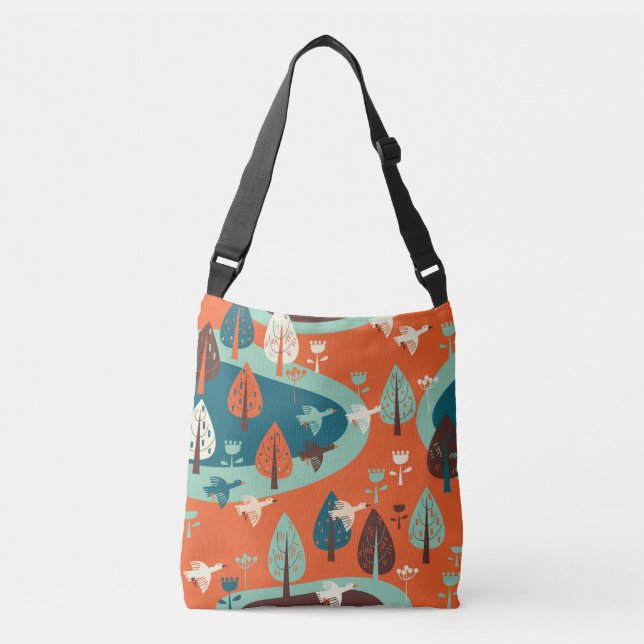 Geese Forest: Vintage Nature Scene Crossbody Bag (Front)