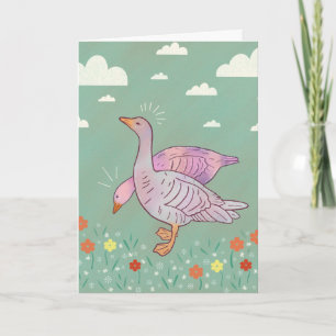 Geese Girls Whimsical Folk Art Goose Duo Card