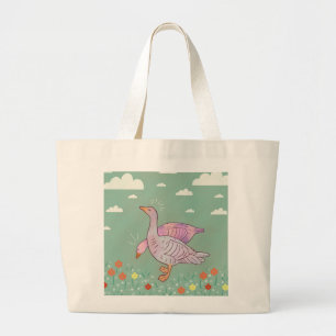 Geese Girls Whimsical Folk Art Goose Duo Large Tote Bag