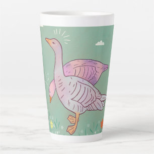 Geese Girls   Whimsical Folk Art Goose Duo Latte Mug