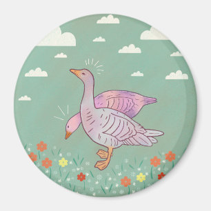 Geese Girls Whimsical Folk Art Goose Duo Magnet