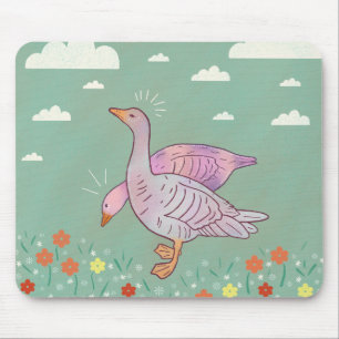 Geese Girls Whimsical Folk Art Goose Duo Mouse Pad