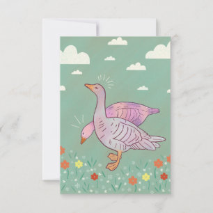 Geese Girls   Whimsical Folk Art Goose Duo Thank You Card