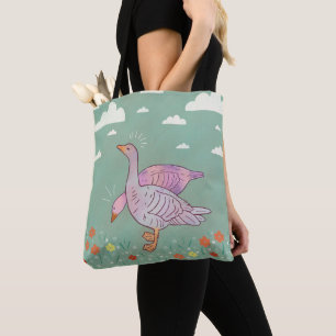 Geese Girls Whimsical Folk Art Goose Duo Tote Bag