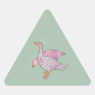 Geese Girls   Whimsical Folk Art Goose Duo Triangle Sticker