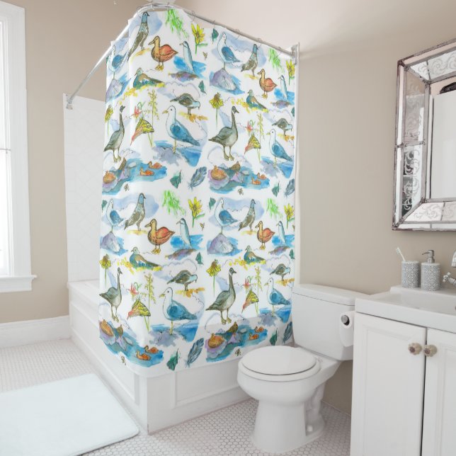 Geese Gulls Ducks Pigeons Shore Birds Shower Curtain (In Situ)
