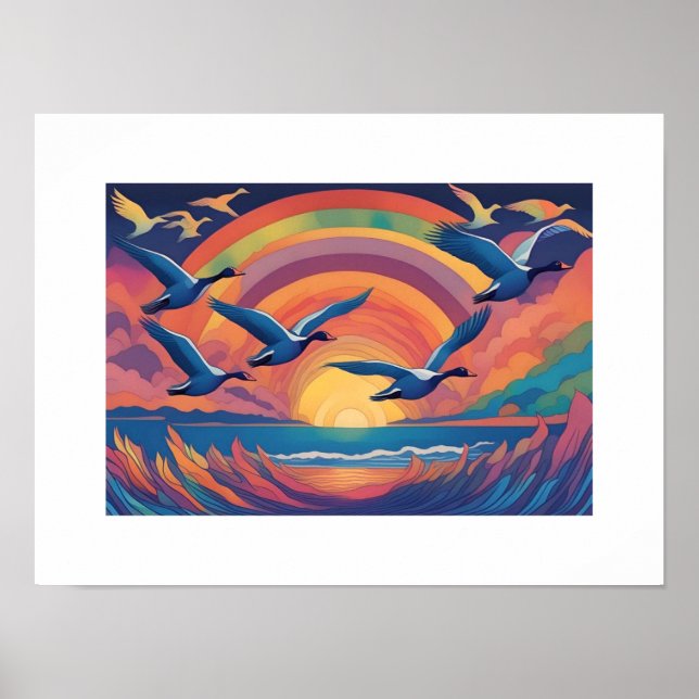 Geese Over the Beach at Sunrise Poster (Front)