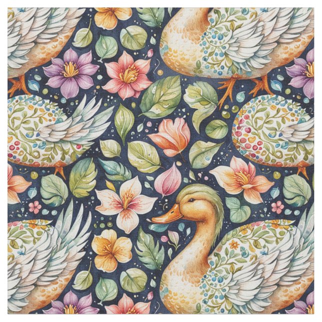 Geese, Seamless pattern, Leaves design, Nature art Fabric (Close Up)
