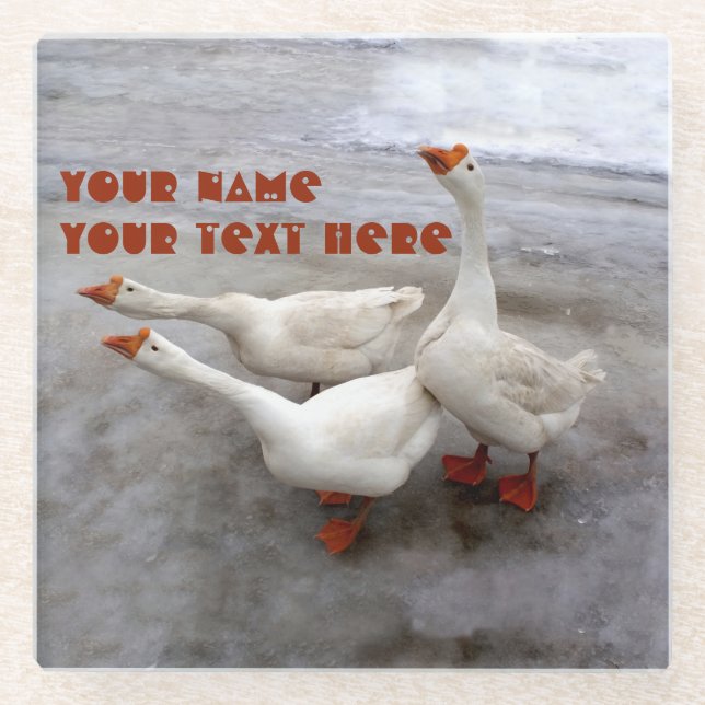 Geese white glass coaster (Front)