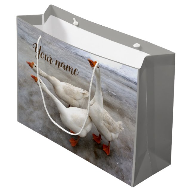 Geese white large gift bag (Front Angled)