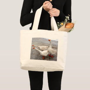 Geese white large tote bag