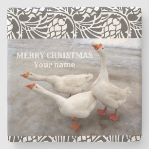 Geese white stone coaster