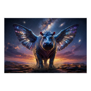 Geflügeltes Nilpferd – Fantasie Tierillustration Poster