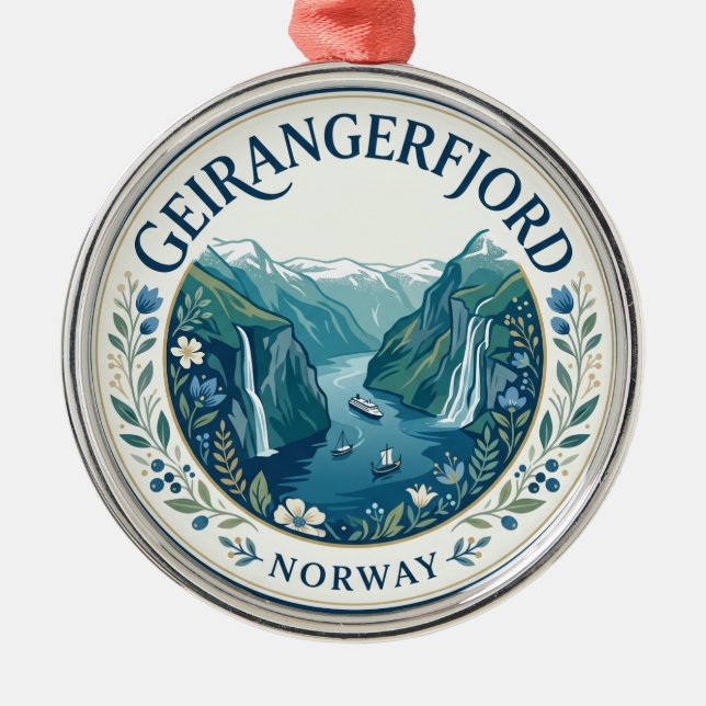 Geirangerfjord Norway Metal Tree Decoration (Front)