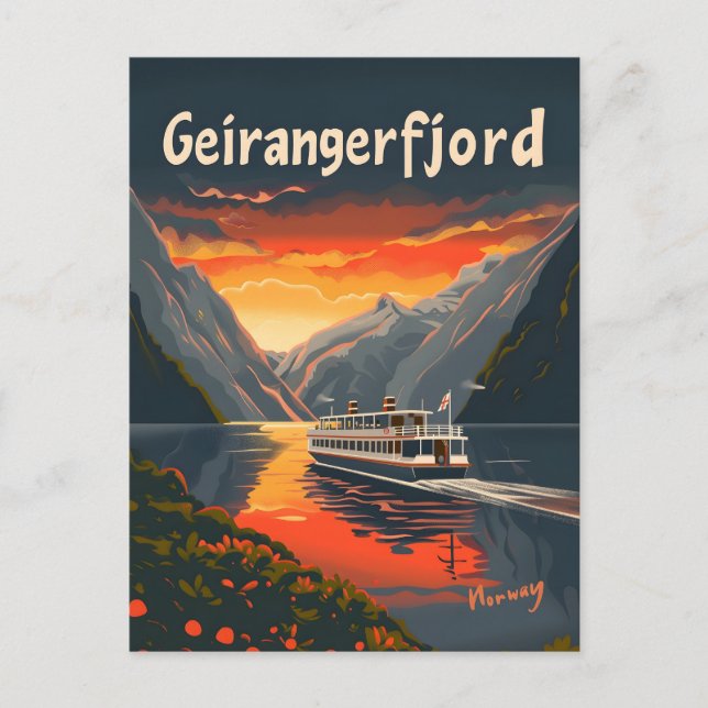 Geirangerfjord Norway vintage art Postcard (Front)